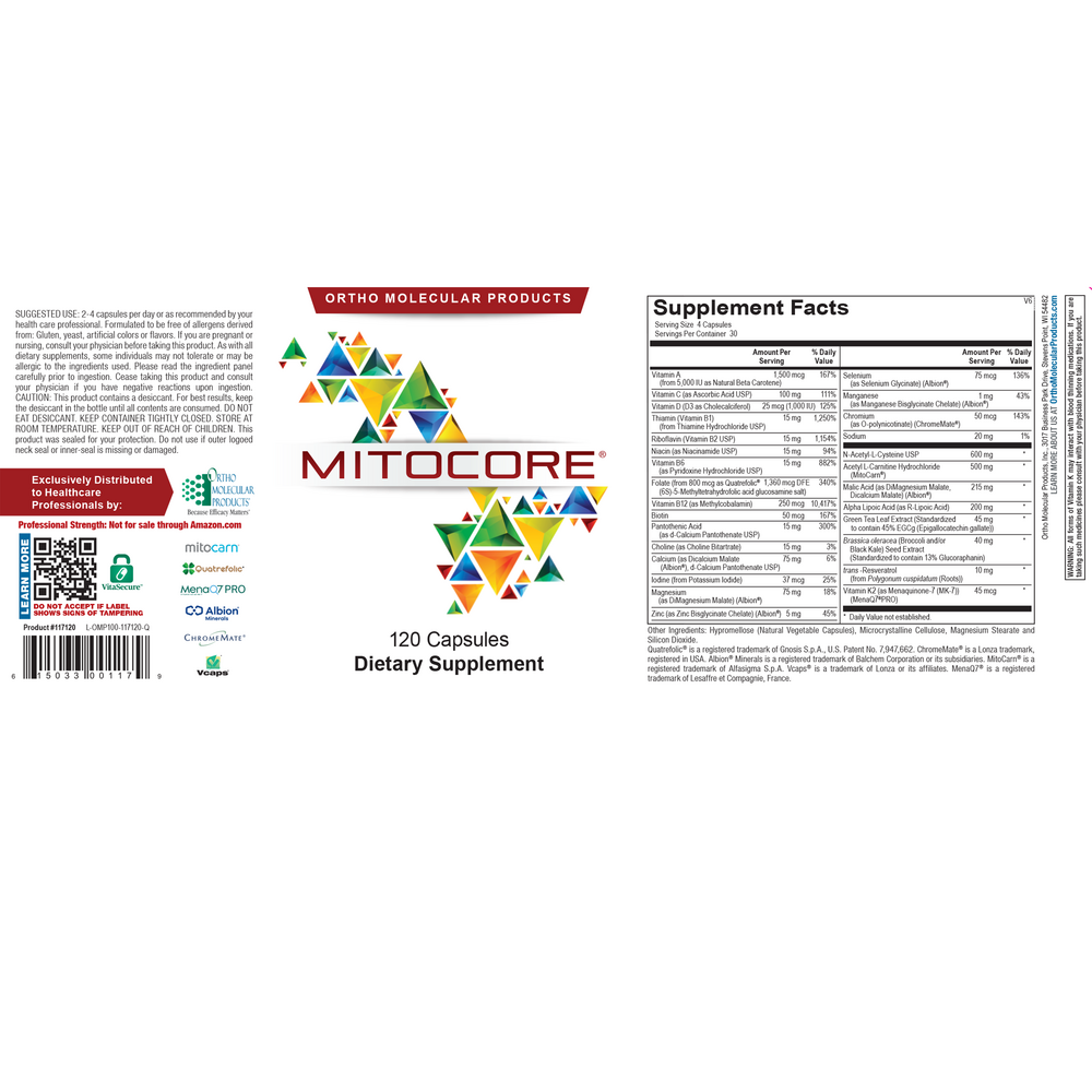 Ortho Molecular Products MitoCORE® Mitochondrial Support & Cellular Energy Formula – 120 Capsules