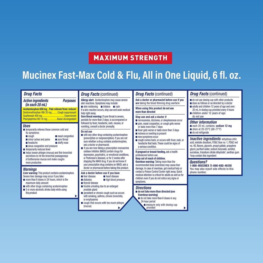Mucinex Fast-Max® Cold & Flu All-In-One Maximum Strength Liquid – 6 fl oz