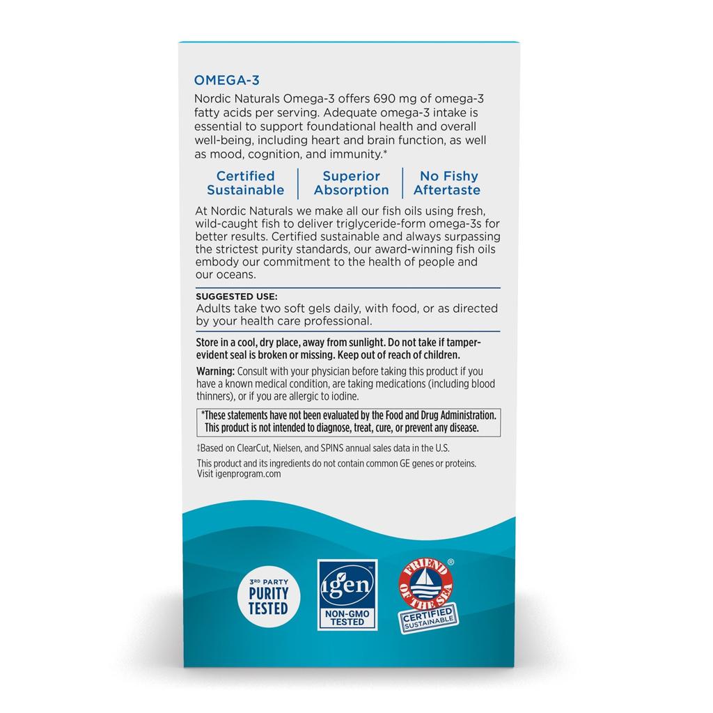 Nordic Naturals Omega-3 Lemon Supplement Facts EPA DHA 60 Softgels
