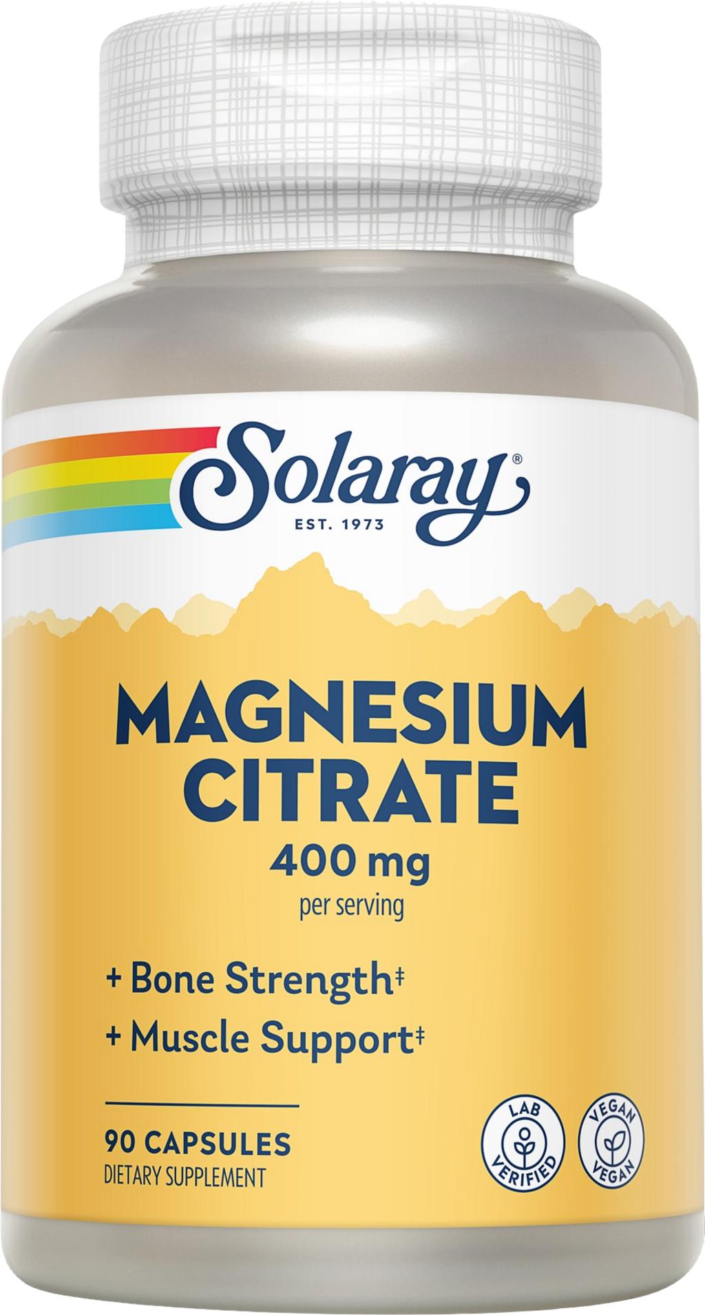 Solaray Magnesium Citrate 400 mg – 90 Vegetarian Capsules | Mineral Supplement