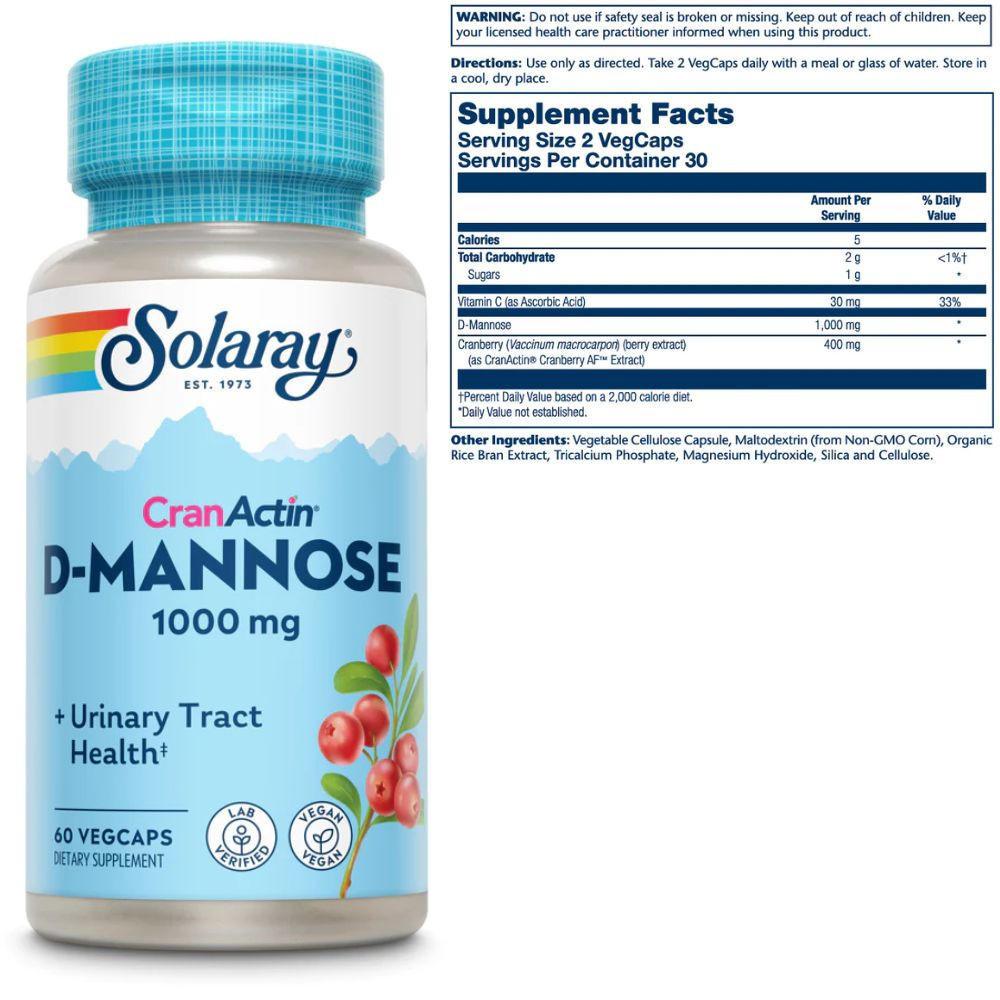 Solaray D-Mannose with CranActin® 60 VegCaps | Urinary Tract & Bladder Health Supplement