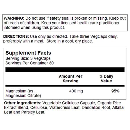 Solaray Magnesium Citrate 400 mg – 90 Vegetarian Capsules | Mineral Supplement